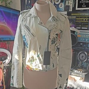 Blank NYC Embellished Cream Jean JacketNWT!